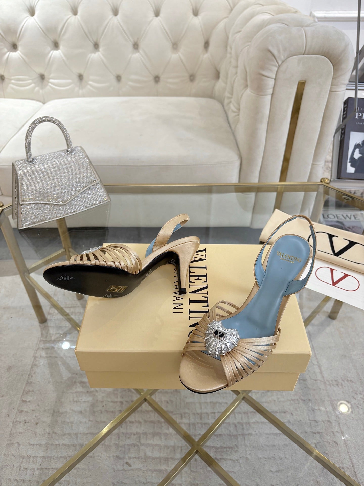 VALENTINO 26S HEEL SANDALS 80 MM IN CHAMPAGNE SATIN