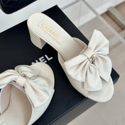 Double CC Big Bow High Heels Sheepskin White