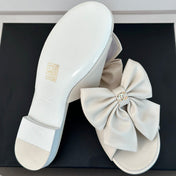 Double CC big bow flat sandals Sheepskin White Cream