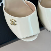 Double C High Heel Sandals Beige Cream Leather