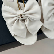 Double C Big Bow Pearl Chain High Sandals White Lambskin