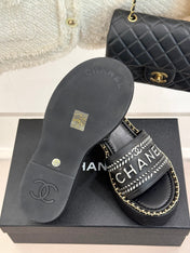 THICK SOLE WEDGE SLIPPERS IN BLACK MIX WHITE CALFSKIN