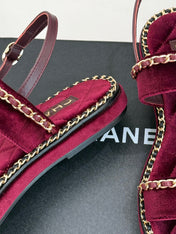 FLAT CHAIN HEART SANDAL IN PLUM PURPLE VELVET
