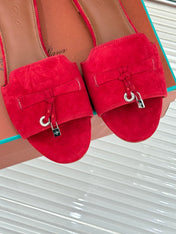 FLAT SANDALS IN RED SUEDE AND LAMBSKIN
