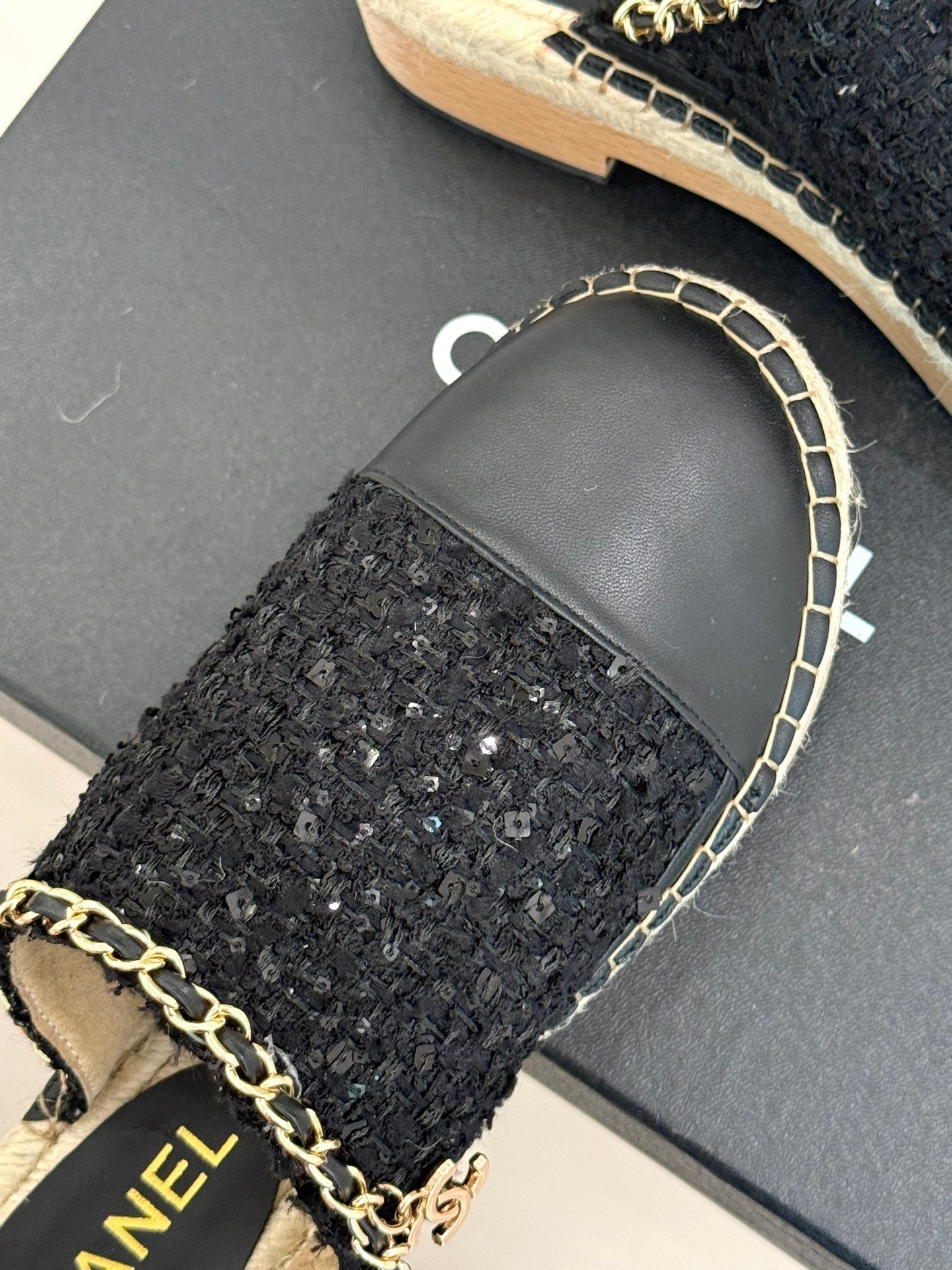 CC MULES 25SS 30 MM IN BLACK LAMBSKIN MIX TWEED