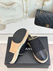 CC MULES 25SS 30 MM IN BLACK LAMBSKIN MIX TWEED