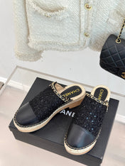 CC MULES 25SS 30 MM IN BLACK LAMBSKIN MIX TWEED