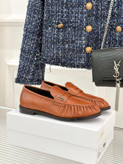 YSL 25S LOAFERS IN BURNT ORANGE BROWN LAMBSKIN