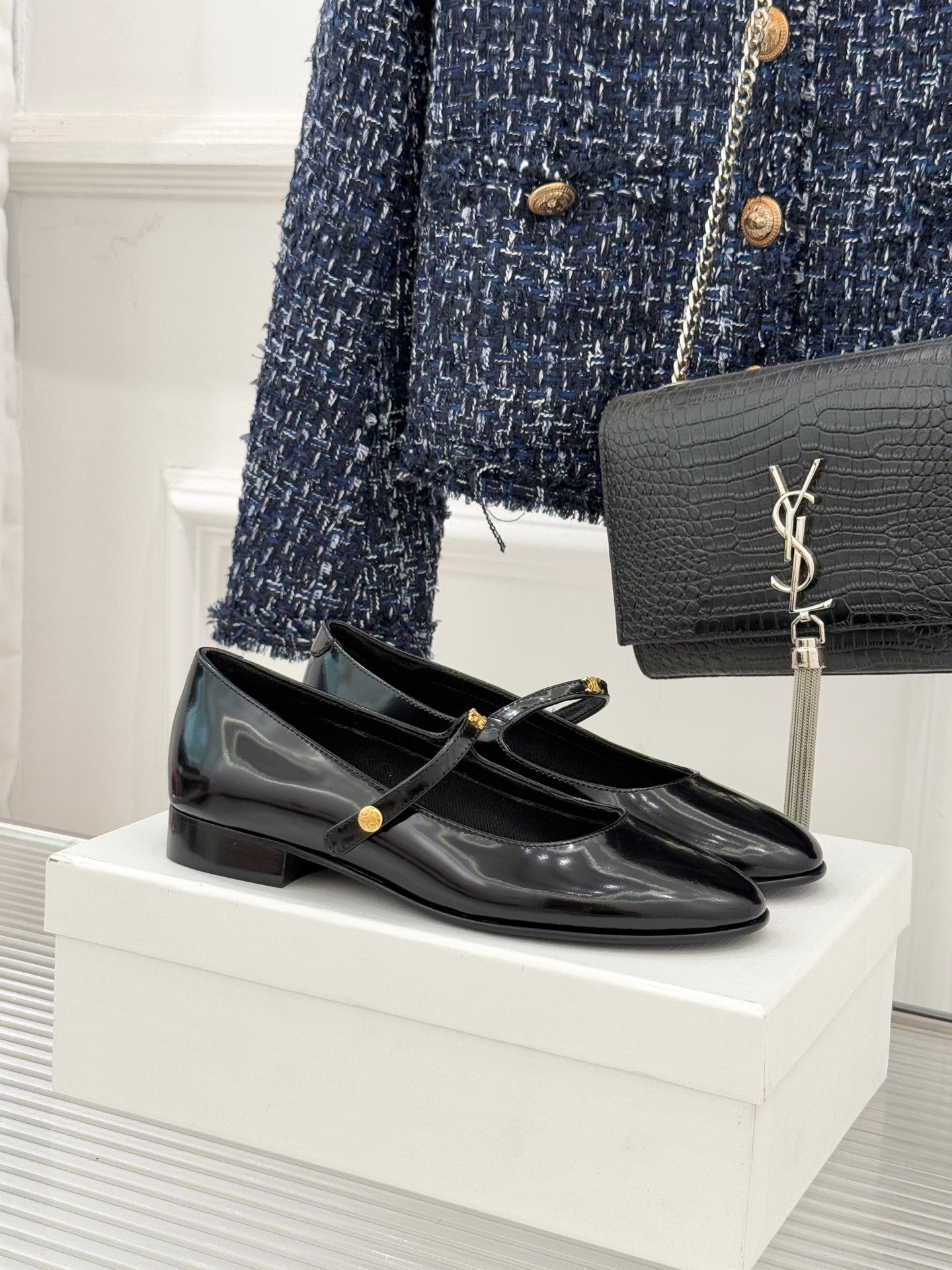 CELINE 26S MARY JANE SHOES IN BLACK LAMBSKIN