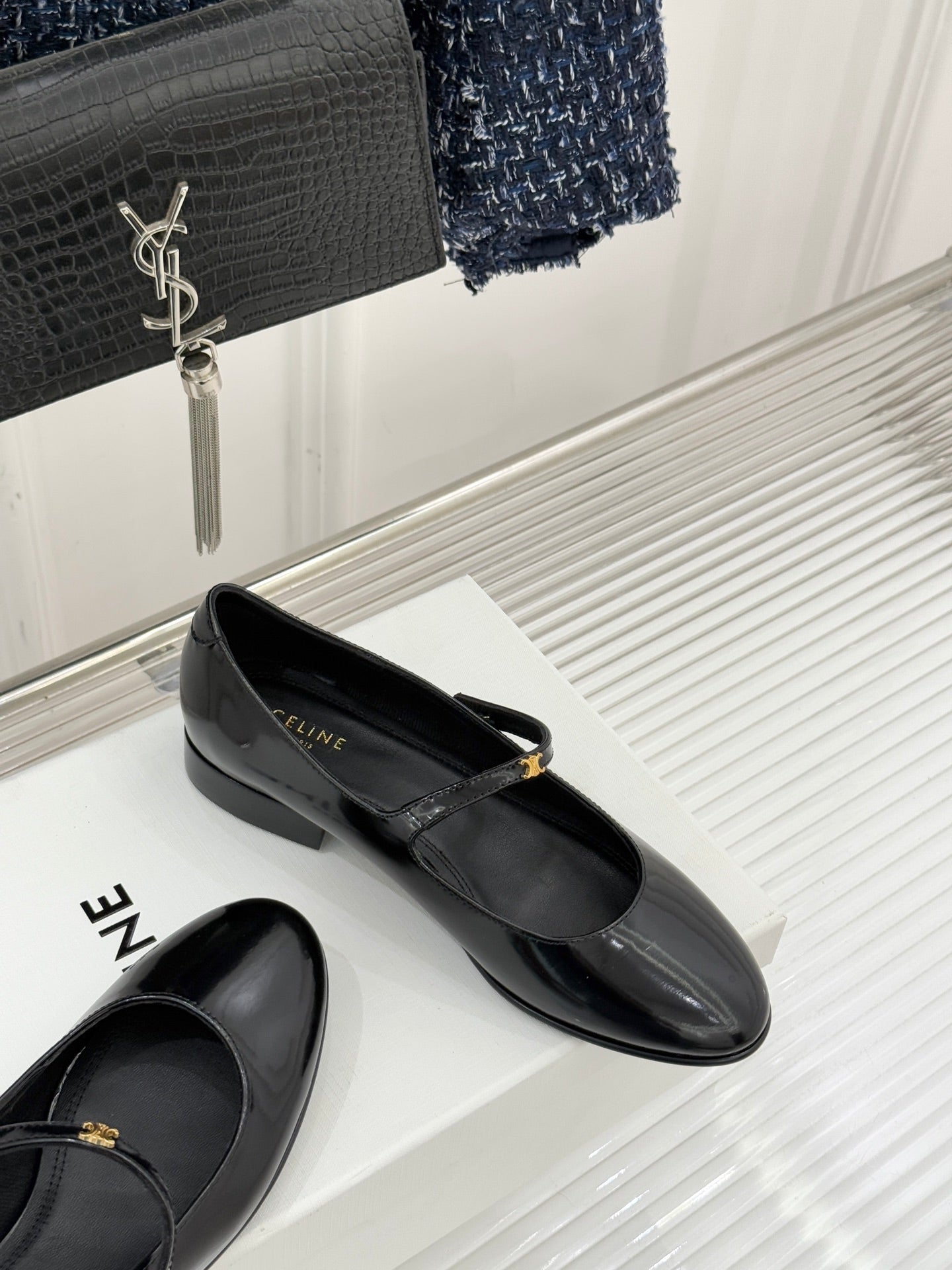 CELINE 26S MARY JANE SHOES IN BLACK LAMBSKIN