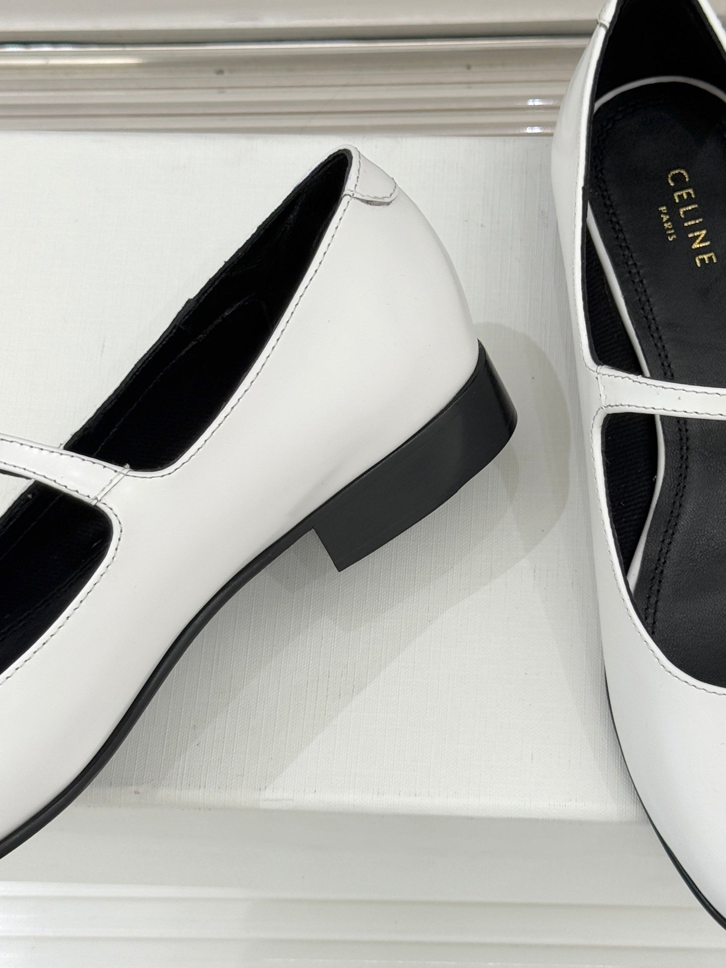 CELINE 26S MARY JANE SHOES IN WHITE LAMBSKIN
