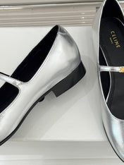 CELINE 26S MARY JANE SHOES IN SILVER LAMBSKIN