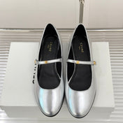 CELINE 26S MARY JANE SHOES IN SILVER LAMBSKIN