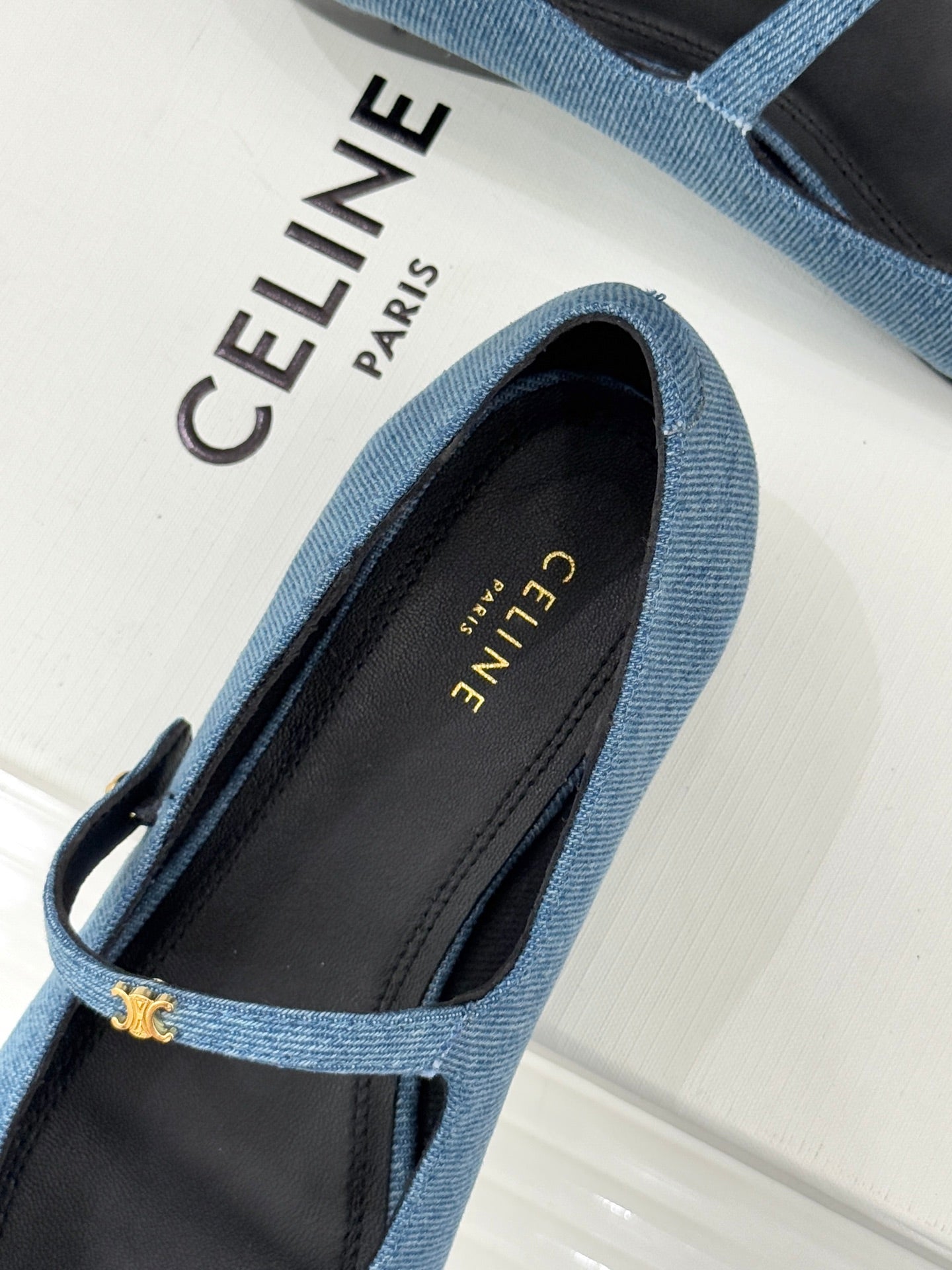 CELINE 26S MARY JANE SHOES IN BLUE DENIM