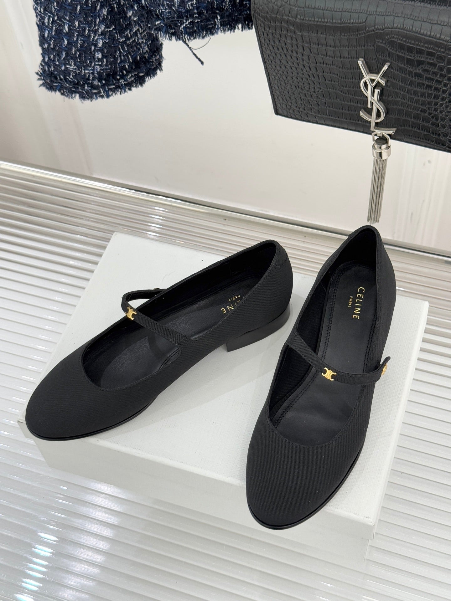CELINE 26S MARY JANE SHOES IN BLACK FABRIC