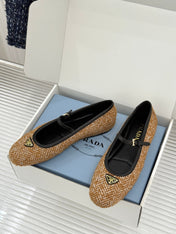 PRADA 26S MARY JANE  FLATS IN COGNAC BROWN TWEED