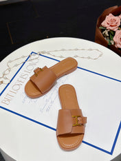 MARCIE SLIDE IN BRONZE BROWN CALFSKIN WITH GOLD HARDWARE