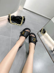 CHLOÉ HLOE MARCIE SLIDE IN BLACK CALFSKIN WITH GOLD HARDWARE
