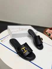 MARCIE SLIDE IN BLACK CALFSKIN WITH GOLD HARDWARE