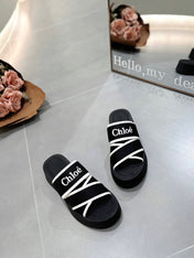 CHLOÉ PLATFORM SANDALS IN BLACK MIX WHITE DENSITY KNIT