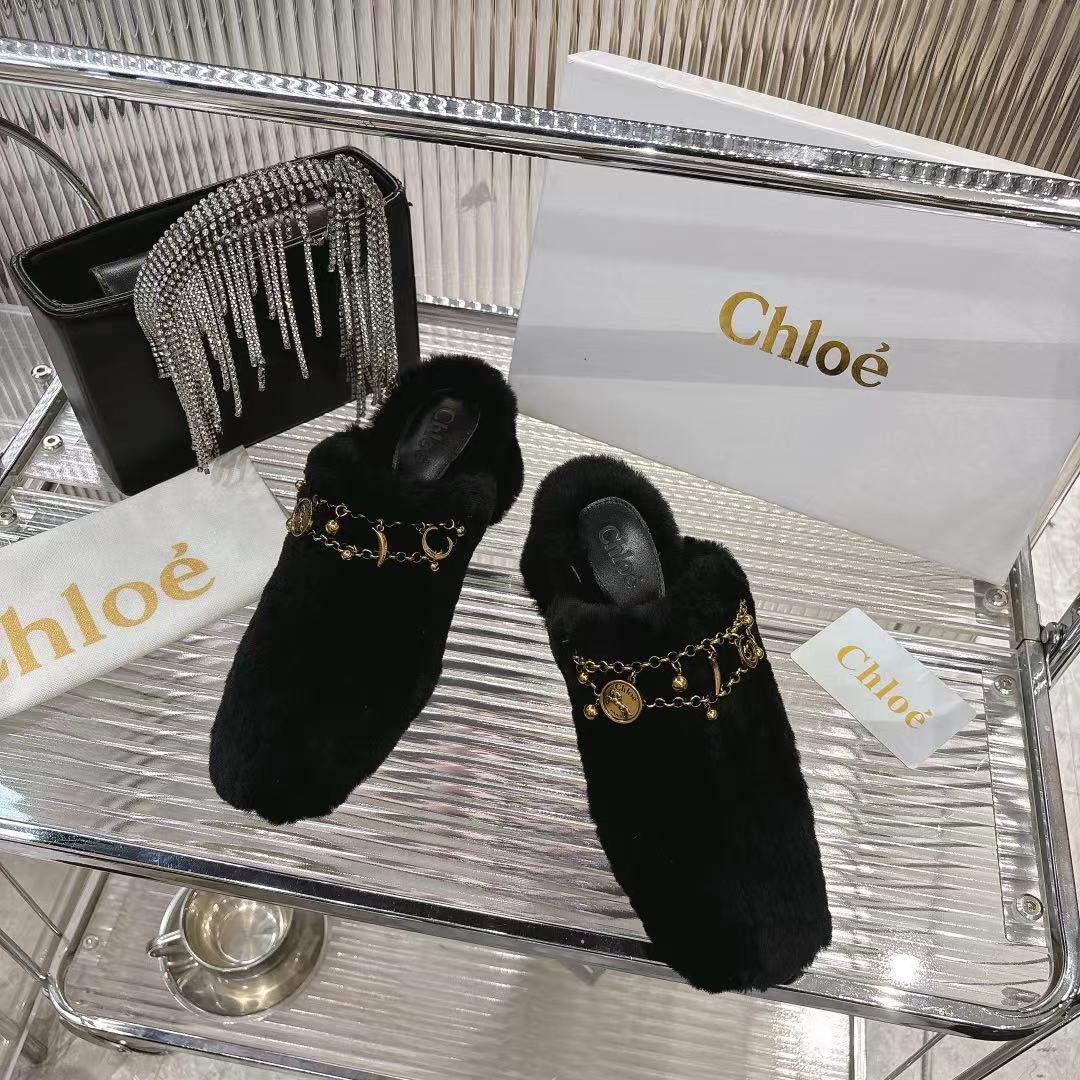 CHLOÉ 26S HIGH-HEELED MULES IN BLACK WOOL