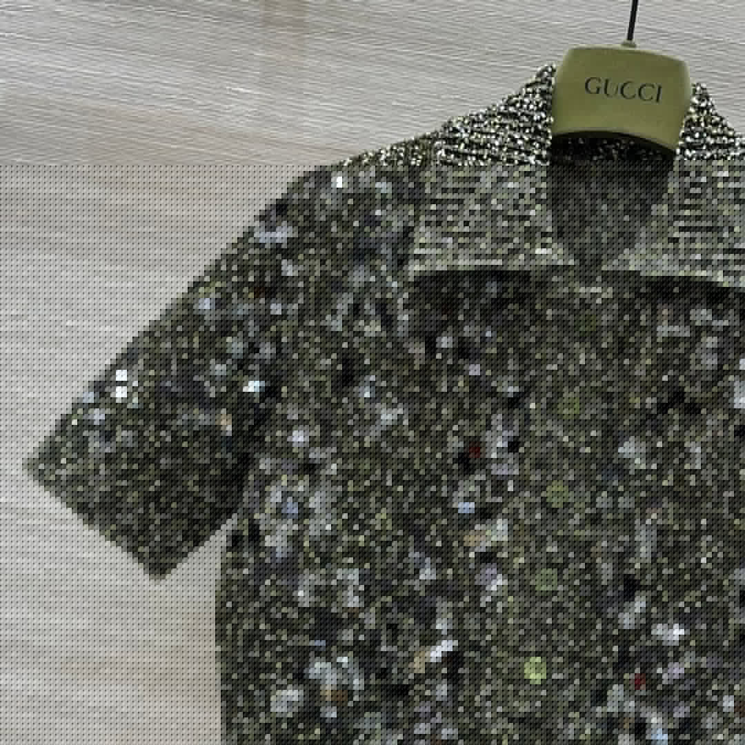 Gucci Knitted Polo Short-sleeved Top Green Wool