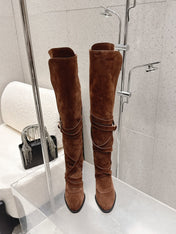 YSL 26S JANIS KNEE-HIGH BOOTS 90 MM IN BROWN SUEDE