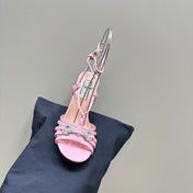 CRYSTAL HORSEBIT STRAPPY SANDAL 10.5CM IN LIGHT PINK PATENT LEATHER