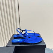 SL CRYSTAL T-STRAP FLAT SANDAL COBALT SATIN
