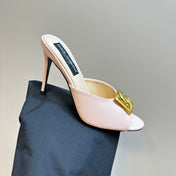 DG FOOTWEAR – LIGHT 100MM IN BEIGE PATENT CALFSKIN MULES