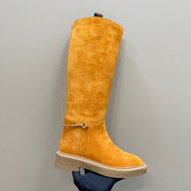 SLIM HORSEBIT KNEE BOOTS WITH WEB IN HONEY ORANGE SUEDE