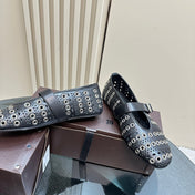 STRASS BALLET FLATS IN BLACK CALFSKIN