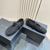 BALLET FLATS IN GLASS EYELET SUEDE GOATSKIN BLACK