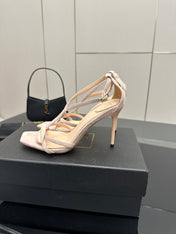 BALMAIN 25S LIPS SANDALS 10 IN BLUSH BEIGE SUEDE