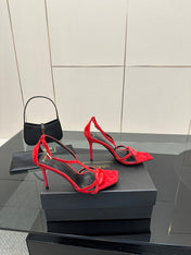 BALMAIN 25S LIPS SANDALS 10 IN CRIMSON RED SUEDE