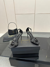 BALMAIN 25S LIPS SANDALS 10 IN BLACK SATIN