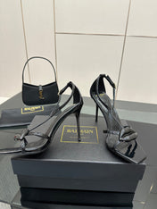 BALMAIN 25S LIPS SANDALS 10 IN BLACK CALFSKIN