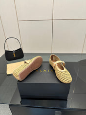 ALAIA MARY JANE FLAT 25S IN BEIGE WOVEN MESH