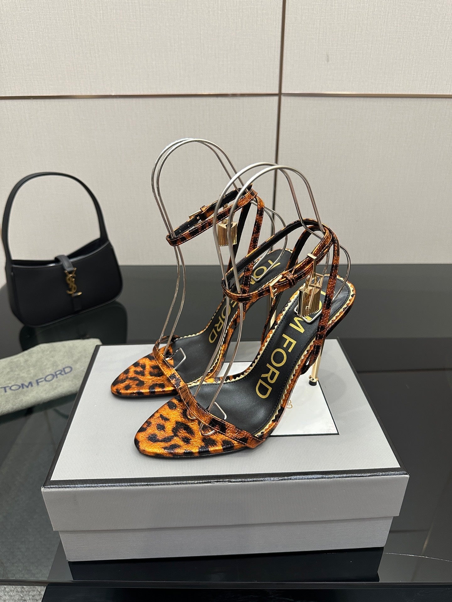 TOM FORD 26S HEELED SANDALS 100 MM IN LEOPARD PRINT CALFSKIN STYLE 4