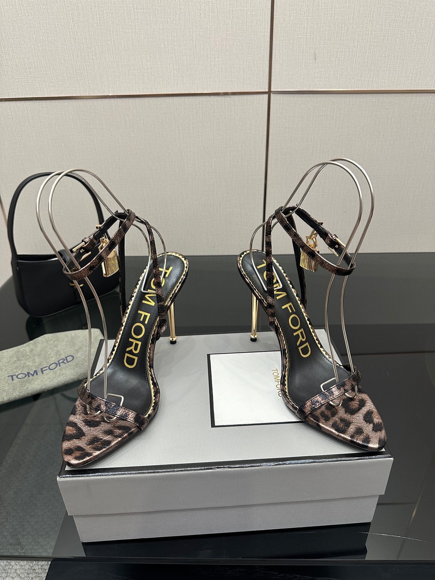 TOM FORD 26S HEELED SANDALS 100 MM IN LEOPARD PRINT CALFSKIN STYLE 1