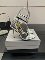 TOM FORD 26S HEELED SANDALS 100 MM IN SILVER CALFSKIN