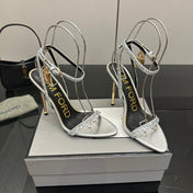 TOM FORD 26S HEELED SANDALS 100 MM IN SILVER CALFSKIN