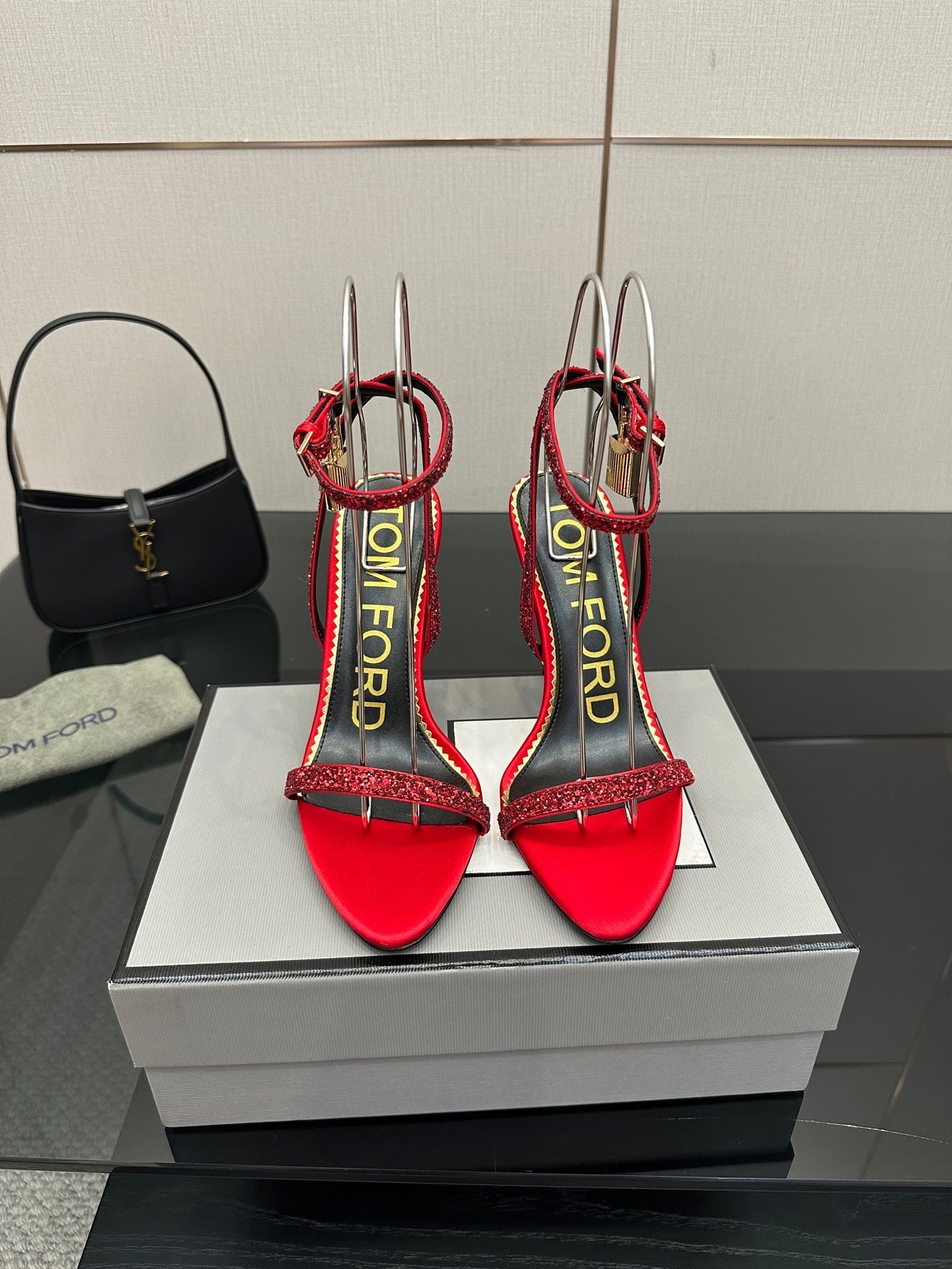 TOM FORD 26S HEELED SANDALS 100 MM IN RED CALFSKIN