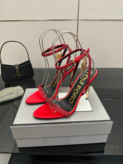 TOM FORD 26S HEELED SANDALS 100 MM IN RED CALFSKIN