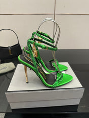 TOM FORD 26S HEELED SANDALS 100 MM IN GREEN CALFSKIN