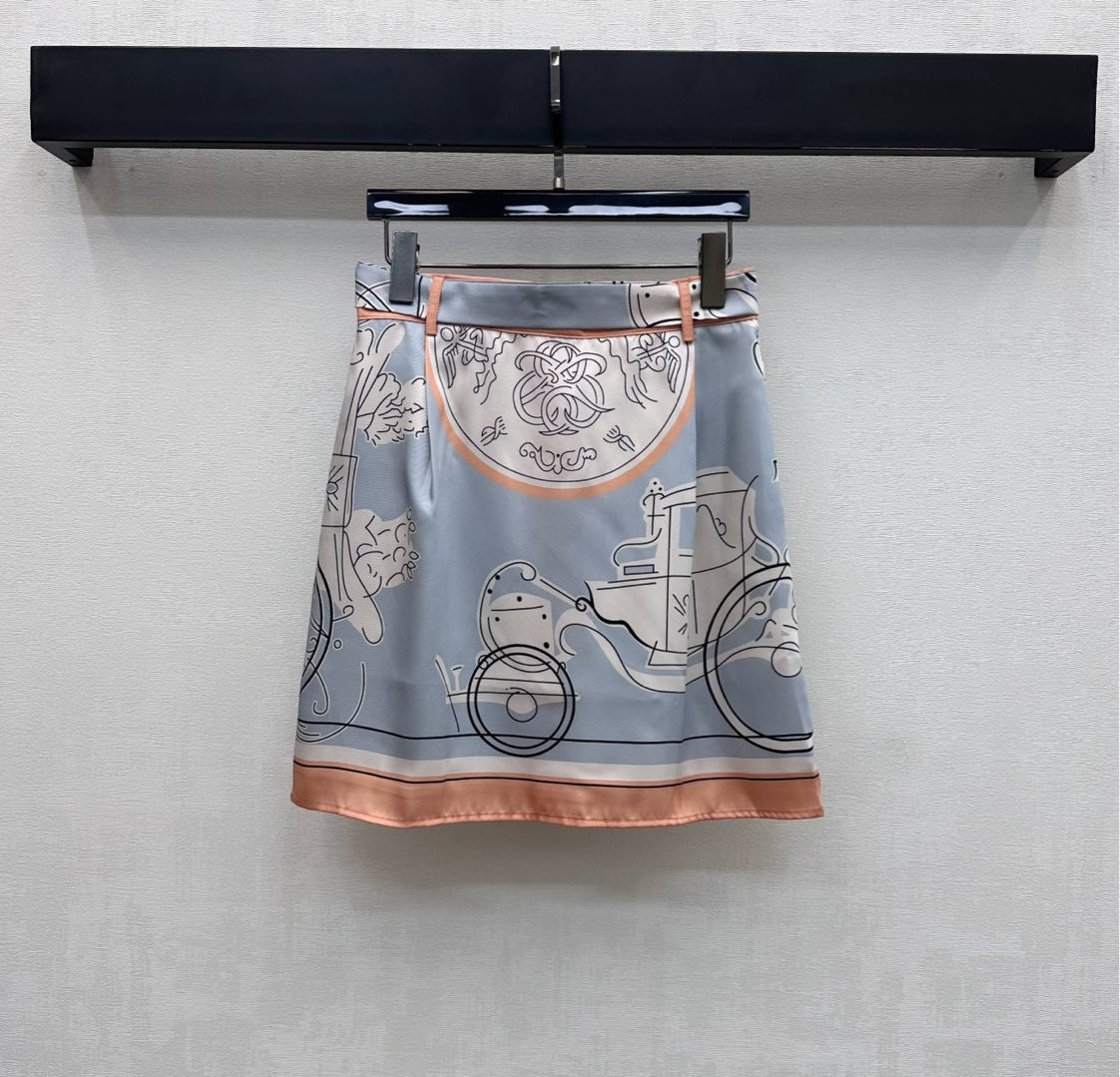 HERMES 26S SILK MIDI SKIRT 586