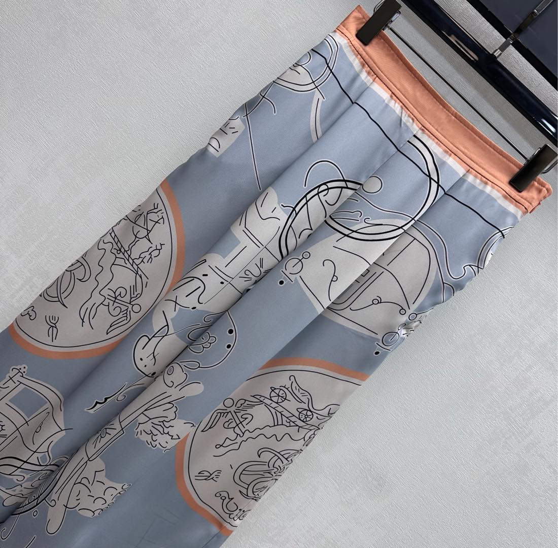 HERMES 26S CROPPED WIDE LEG SILK PANTS 584