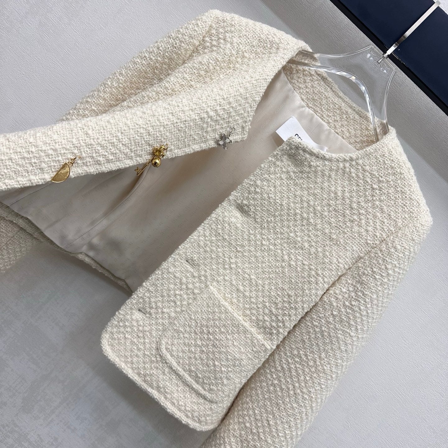 CELINE 26S ROUND-NECK TWEED JACKET 558