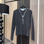 CELINE 26S TRIM HENLEY KNIT TOP 736