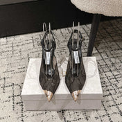 JIMMY CHOO 26S SLINGBACK HEELS 95 MM IN BLACK LACE